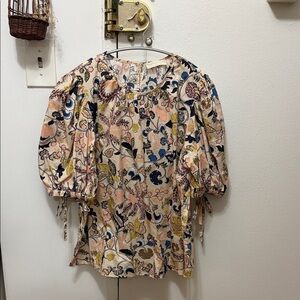 Floral Puff-Sleeve Women's Top - Pink Multicolor